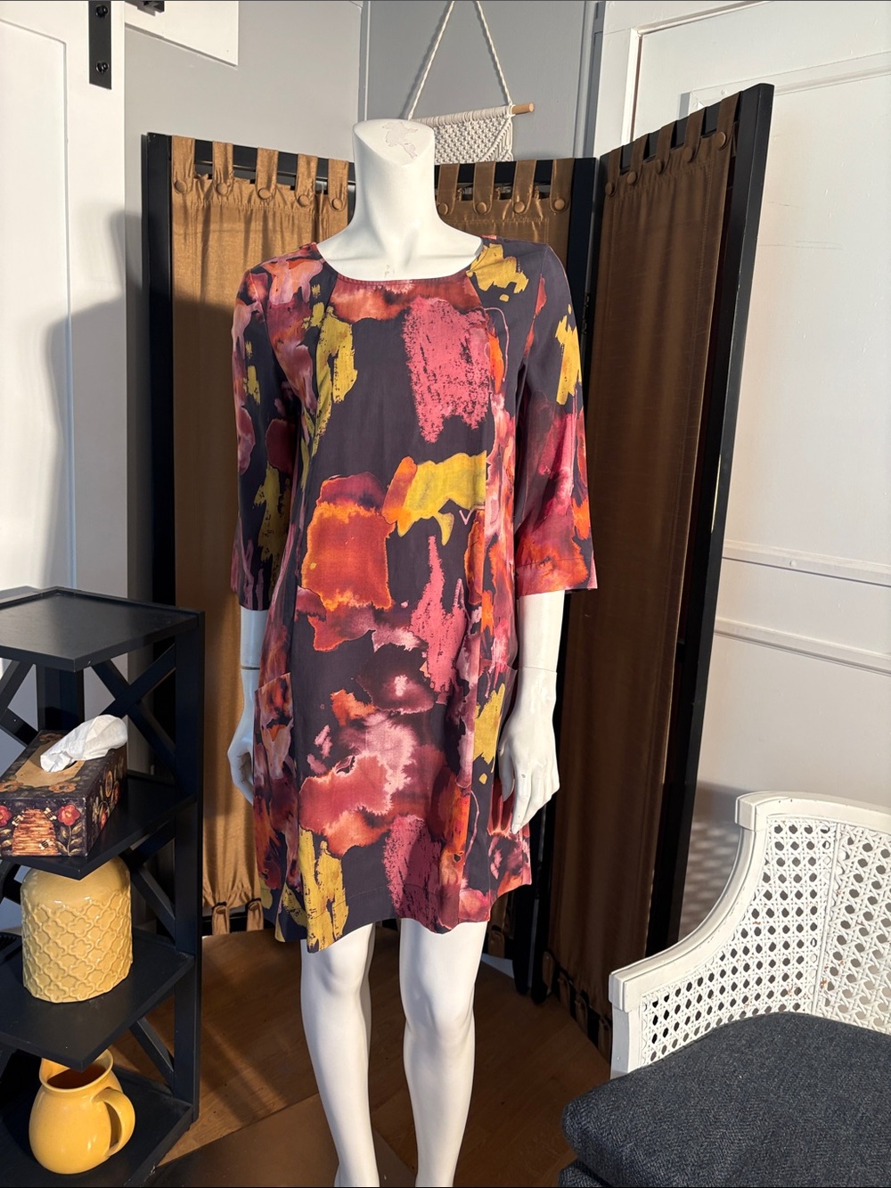 Women's Abstract Print Shift Dress - Multi-Color